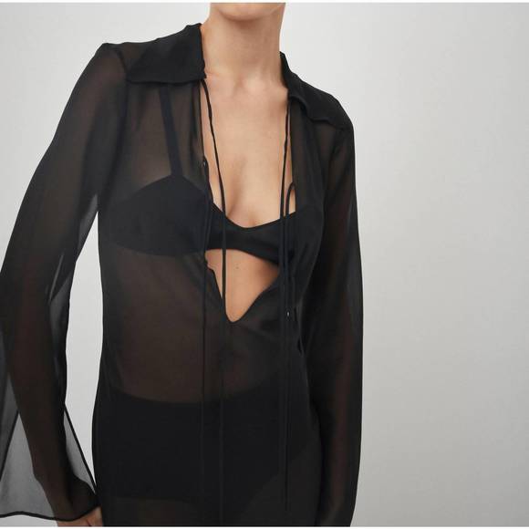 NEW BEARE PARK silk georgette tie blouse dress in black - Picture 5 of 5